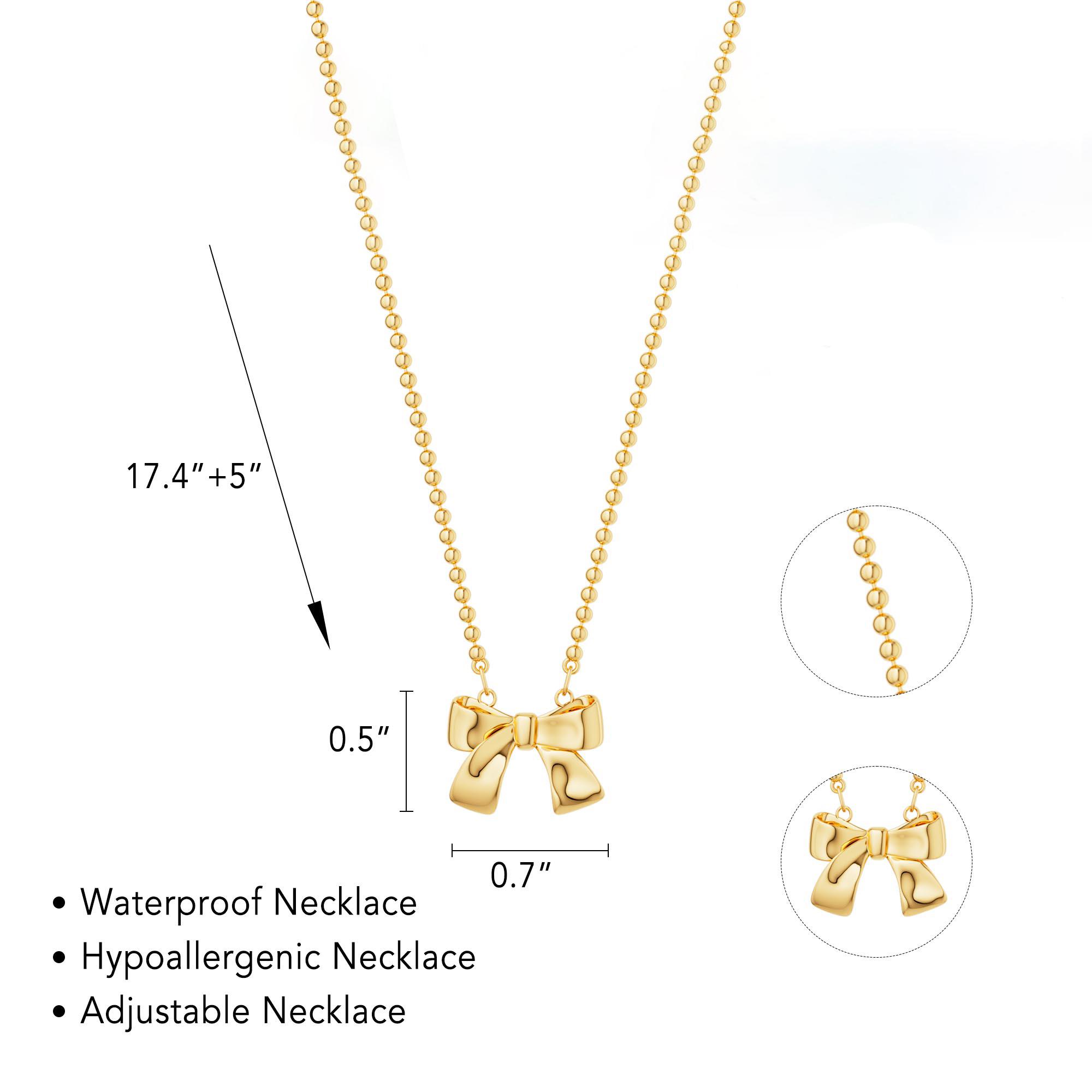 TEWIKY 14K Gold-Plated Beaded Bow Necklace Elegant Design Perfect Valentine's Day Gift for Various Occasions