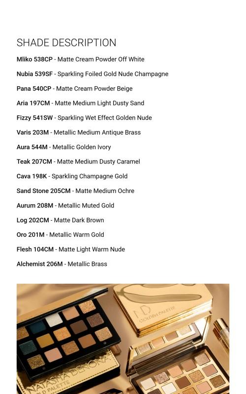 Natasha's Golden Eyeshadow Palette for Makeup and Cosmetics Crystal Evening - 15 Shades of Metallics & Mattes for Daytime or Evening Glam Looks