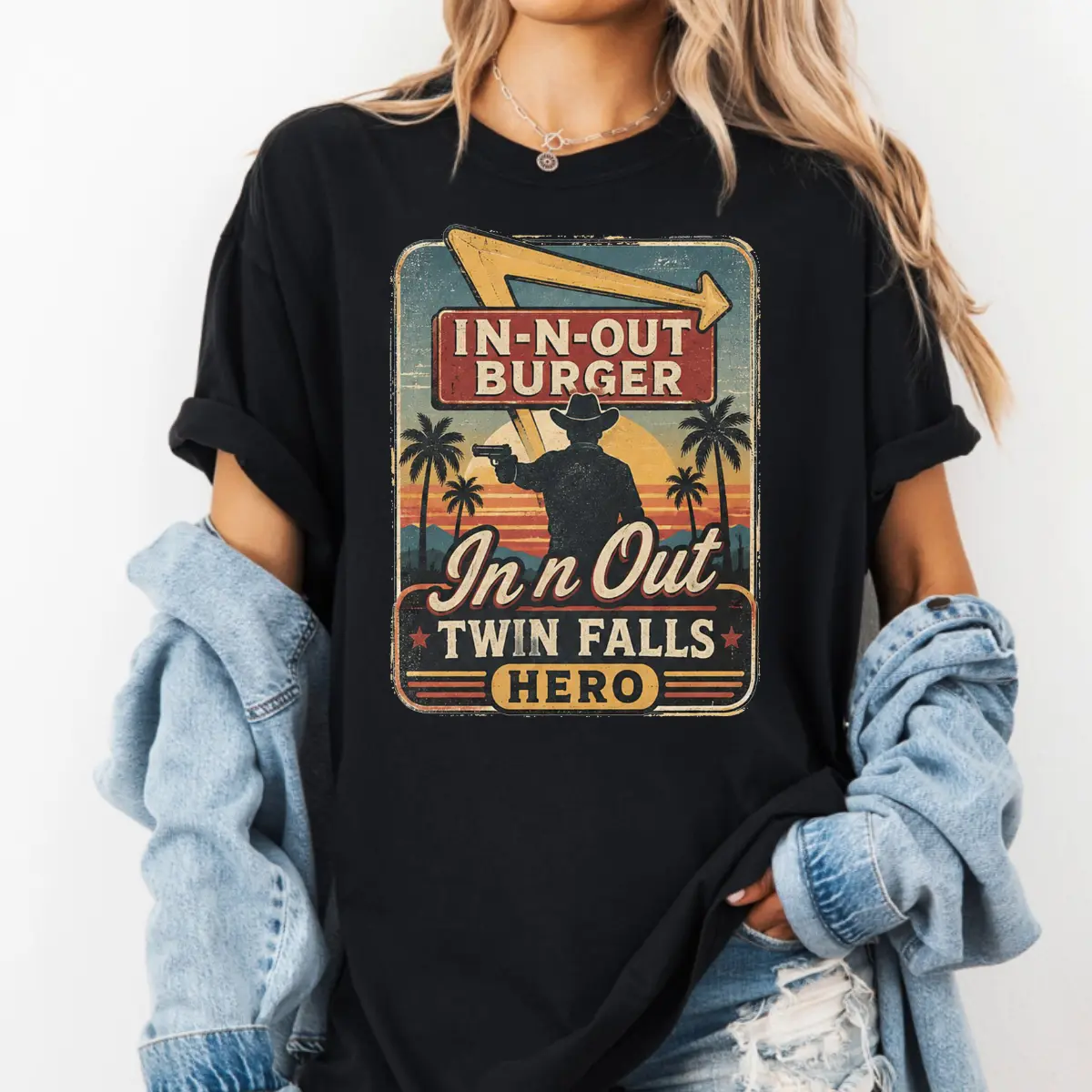 Women's Comfortable Vintage In-N-Out Twin Falls Hero Round Neck T-Shirt - Jordan Salinas Everyday Tshirt, Gift For Women, Tee