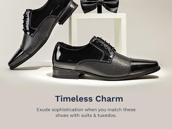 Bruno Marc [Colin] Men's Cap-Toe Patent Leather Oxford Shoes with Lightweight Design, Durable Rubber Outsole & Stacked Wooden Heel - Boy, Footwear