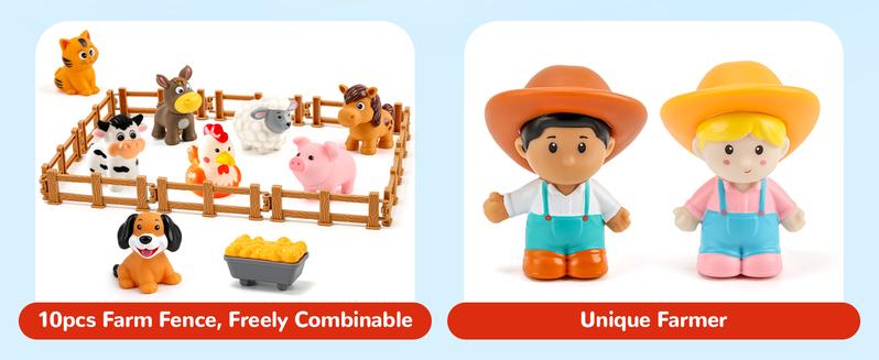 Farm Animal Big Barn Playset, Montessori Learning Toys, Pretend Interactive Animal with Tractor