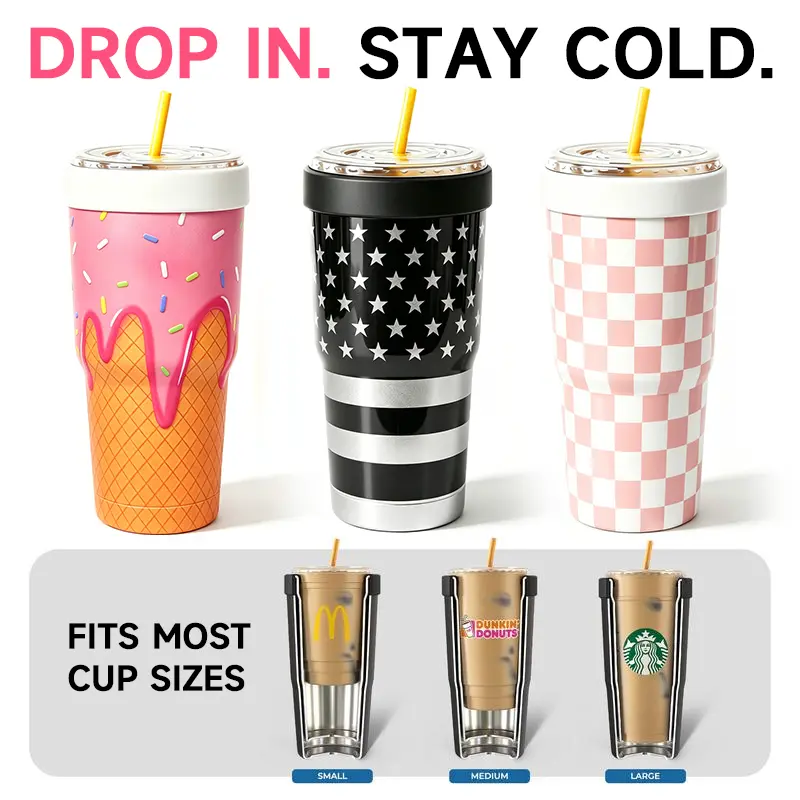 32oz Modern Double Wall Insulated Stainless Steel Universal To-Go Cup Insulator - Keeps Drinks Hot, Cold for 12+ Hours, Vacuum Insulated Tumbler, Keeps Cold