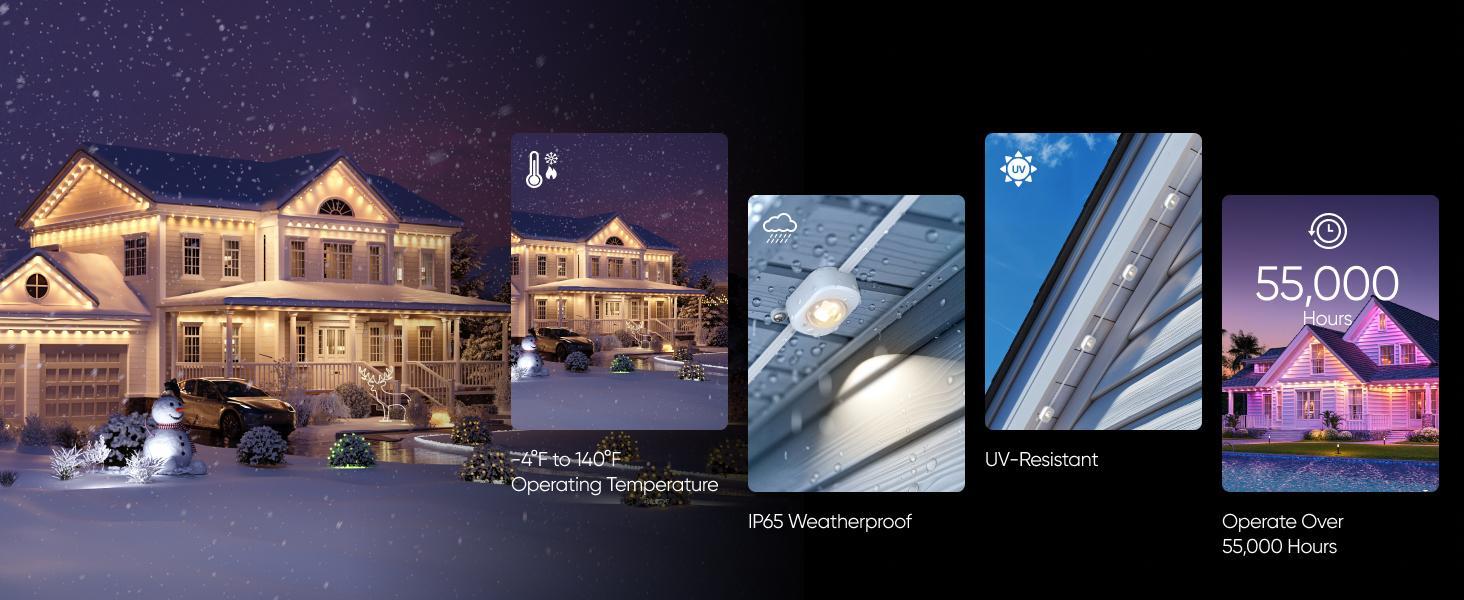 【Special Bundle】eufy Permanent Outdoor Lights E22, 100ft with 60 Triple-LED Lights, Smart RGBWW for Christmas, Daily and Holiday, IP67 Waterproof, AI Lighting Themes for Christmas Decorations, Links with Cameras Dimmable Customization