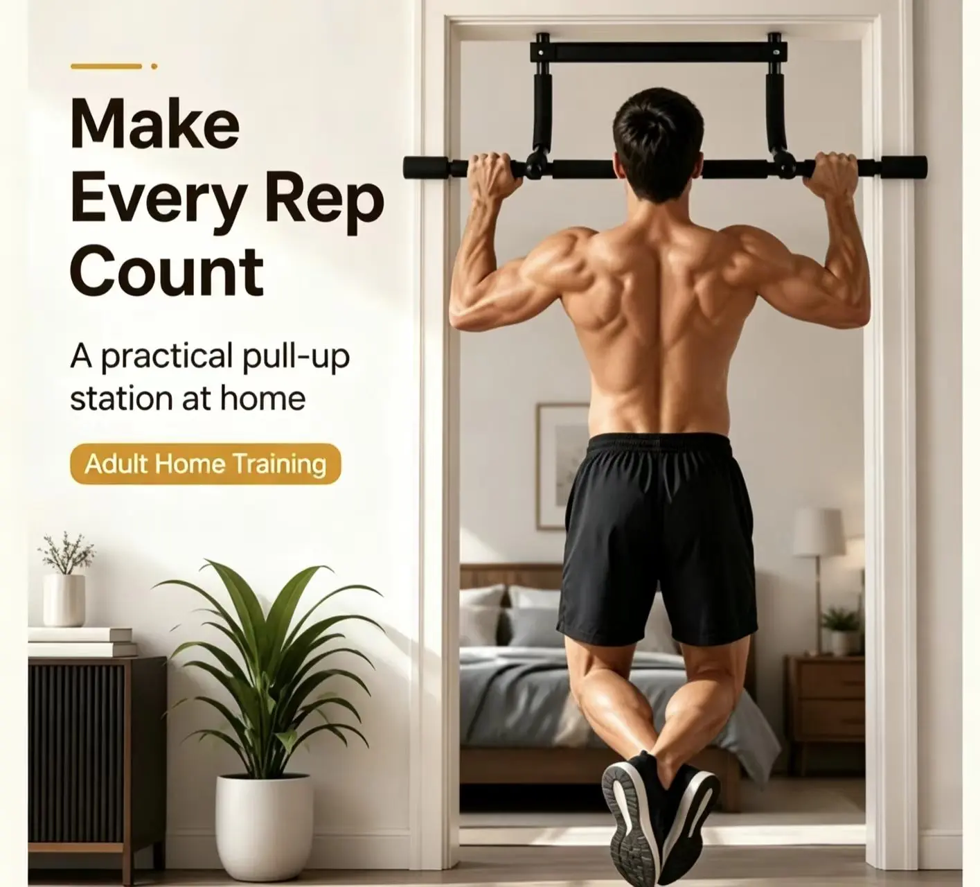 Unisex Compact Adjustable Door Mount Pull Up Bar & Dip Station - Indoor Home Gym Equipment for Chin-Ups, Push-Ups, Core Training