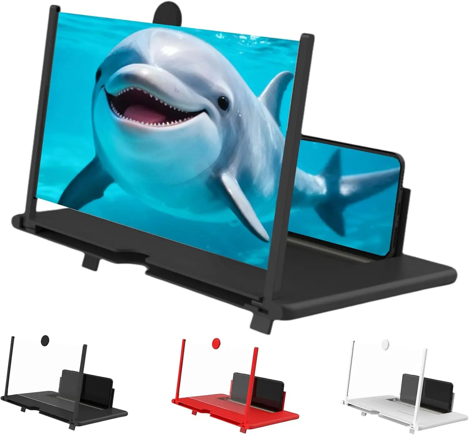12" HD Phone Screen Magnifier 2-4X – Foldable Mobile Screen Enlarger with Adjustable Stand, Pull-Out Lens, Hands-Free Video Amplifier for Movies, YouTube, Gaming & Streaming, Fits iPhone & Android Durable Holder Smartphone Red Cellphone Mount