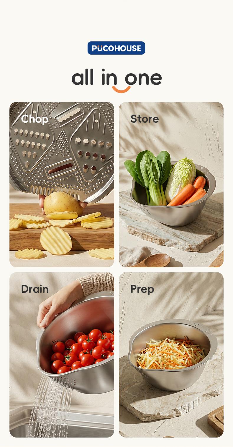 Rice Washer Strainer Bowl with Hook, Stainless Steel Washing Bowl with Side Drain Holes, Rinse Basket for Cleaning Quinoa, Fruits, Vegetables, and Beans – Multifunctional Kitchen Colander