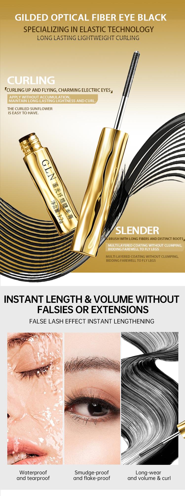 GLN 3D Curl & Volume Black Mascara Long-lasting curl-enhancing beauty makeup Large-sized black smudge-proof waterproof tube mascara Dramatically voluminous 3.2g GLN 3D Curl & Volume Black Mascara Long-lasting curl-enhancing beauty makeup Large-sized black smudge-proof waterproof tube mascara Dramatically voluminous 3.2g