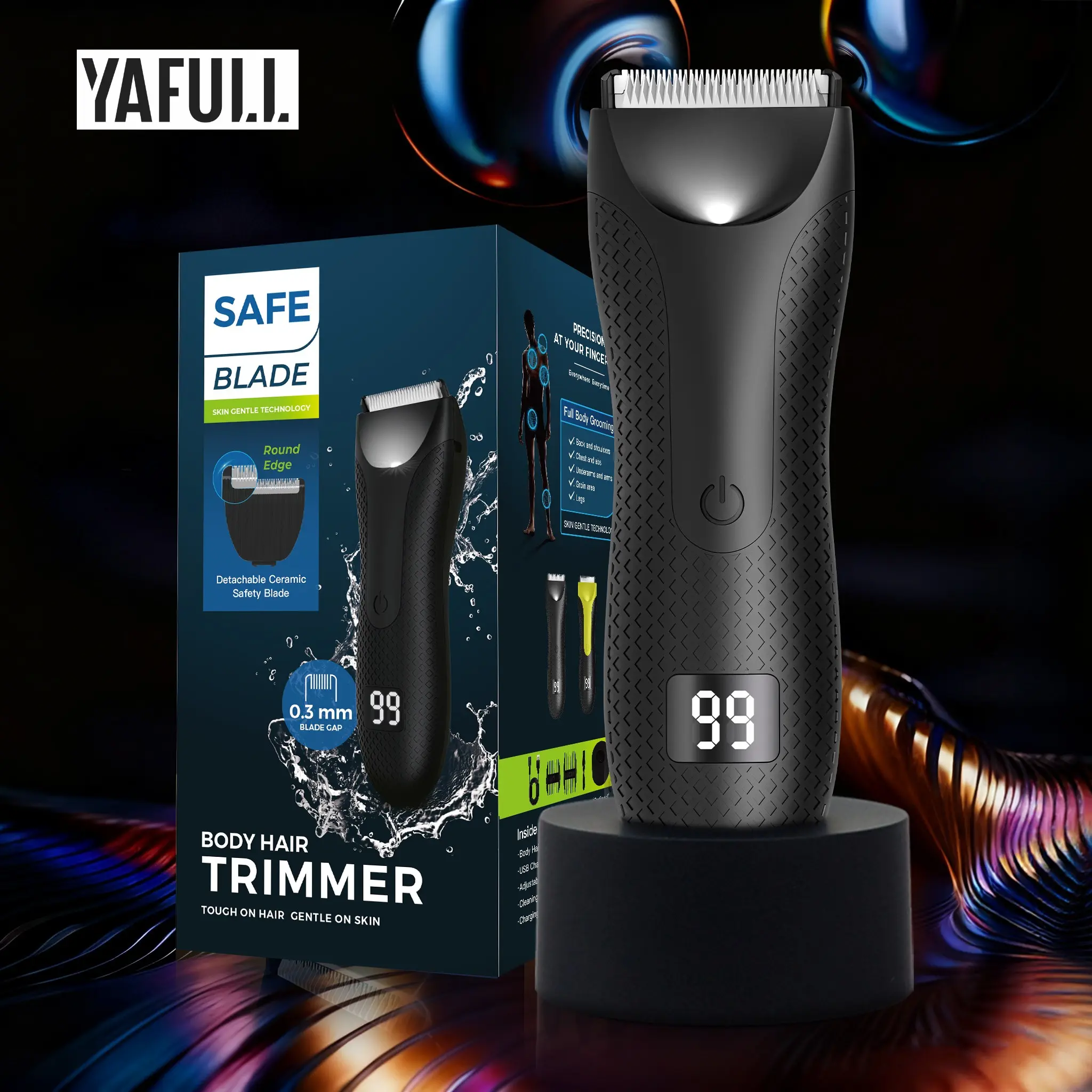 Showerproof Body & Manscaping Trimmer, Body Hair Trimming, Epilator Hair Remover, Electric Body and Hair Groomer, Cordless Groin Hair Clipper, Replaceable Ceramic Blade Heads, Waterproof Body Ball Trimmer & Shaver for Men, Gifts for Him