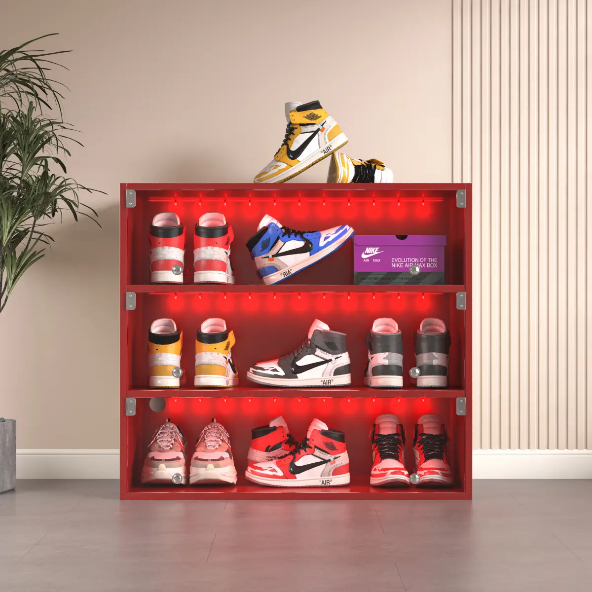 red LED light shoe box three layers with glass doors