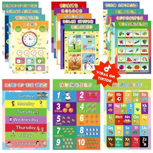 16 Laminated Educational Posters For Toddlers, Preschool Posters for Classroom, Kindergarten Wall Decor, PreK Learning Materials Alphabet Number Chart