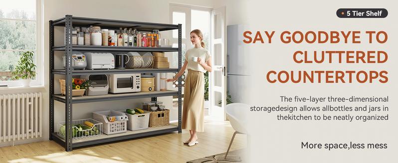 TryLazy Garage Shelves Classic 5-Tier Metal Storage Shelving Unit Height Adjustable Versatile Utility Rack for Craft Warehouse Pantry Kitchen Organiser