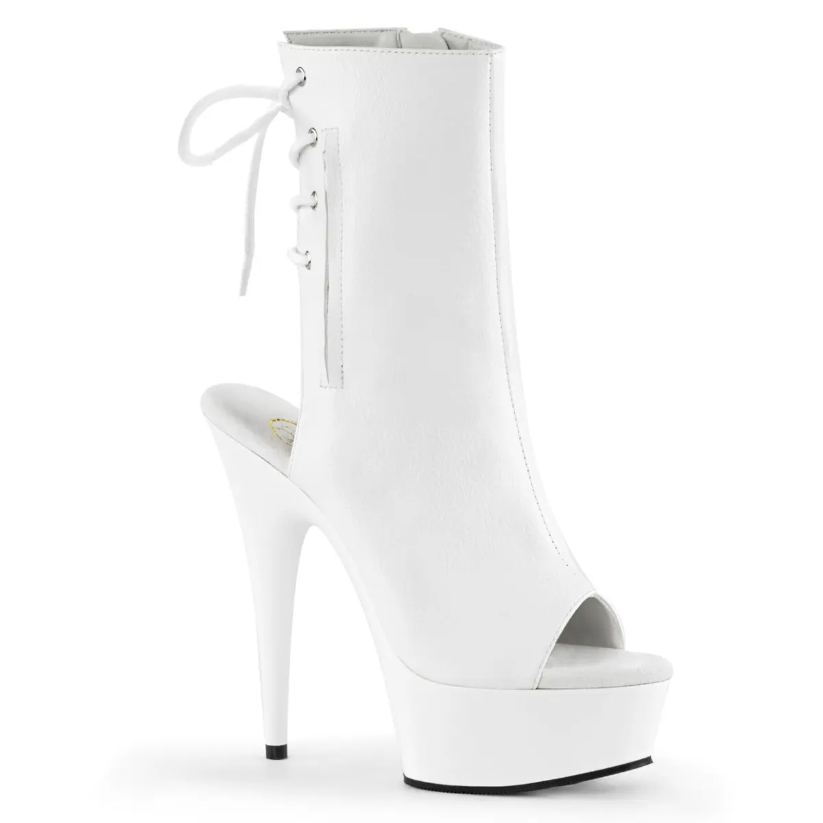Pleaser Delight-1018 Women's Peep-Toe Ankle Boots, Vegan Leather Stiletto Platform with 6" Heel, Lace-Up Back & Hidden Pocket