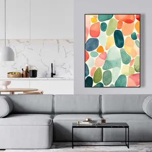 Conscious Sales C1FC3648ETXBHL 36x48 in. Seedy Shapes Orange-Framed Canvas Wall Art, Artistic Artwork Print for Home Decor Decoration Accent