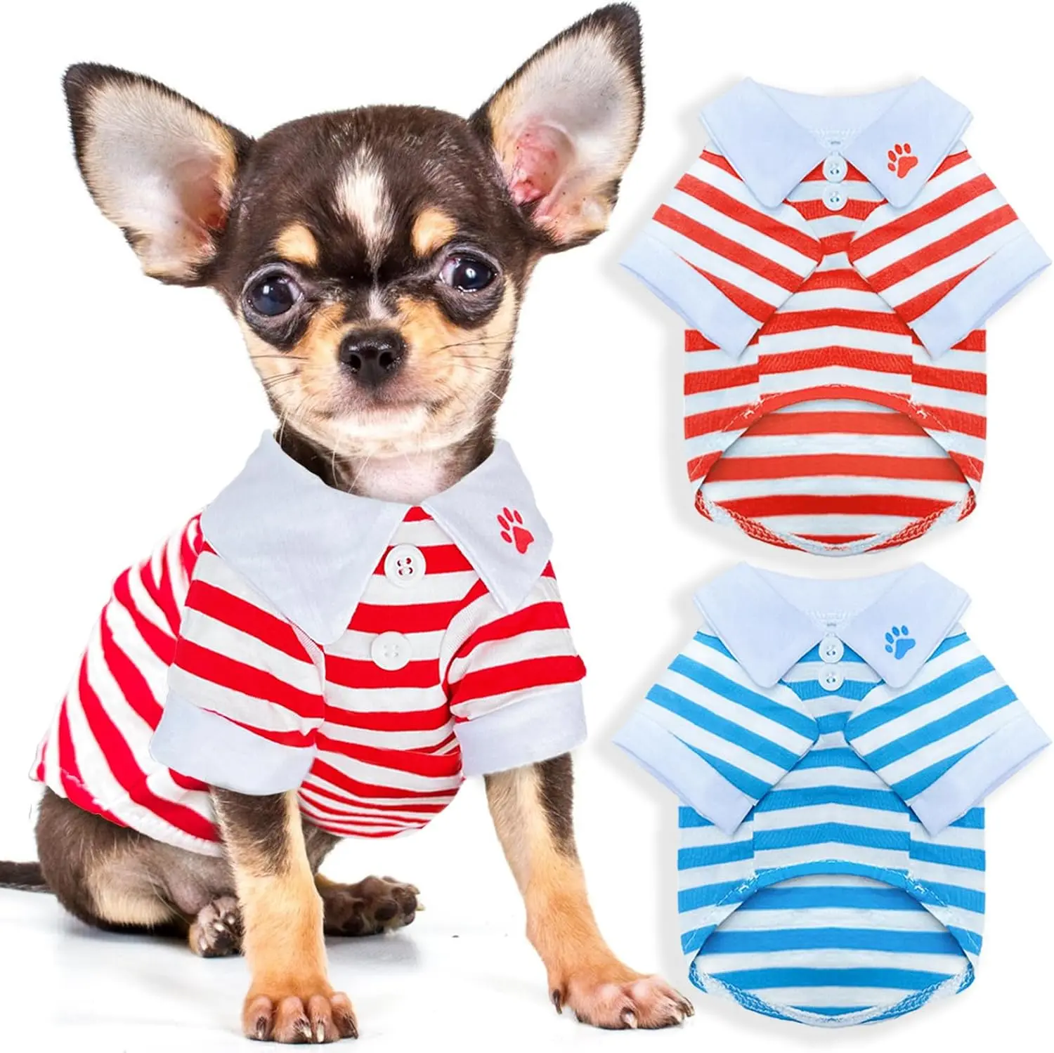 Pieces Stripe Dog T-Shirt Teacup Chihuahua Dog Clothes for Small Dogs Boy Yorkie Puppy Clothes XXS Blue+ Red
