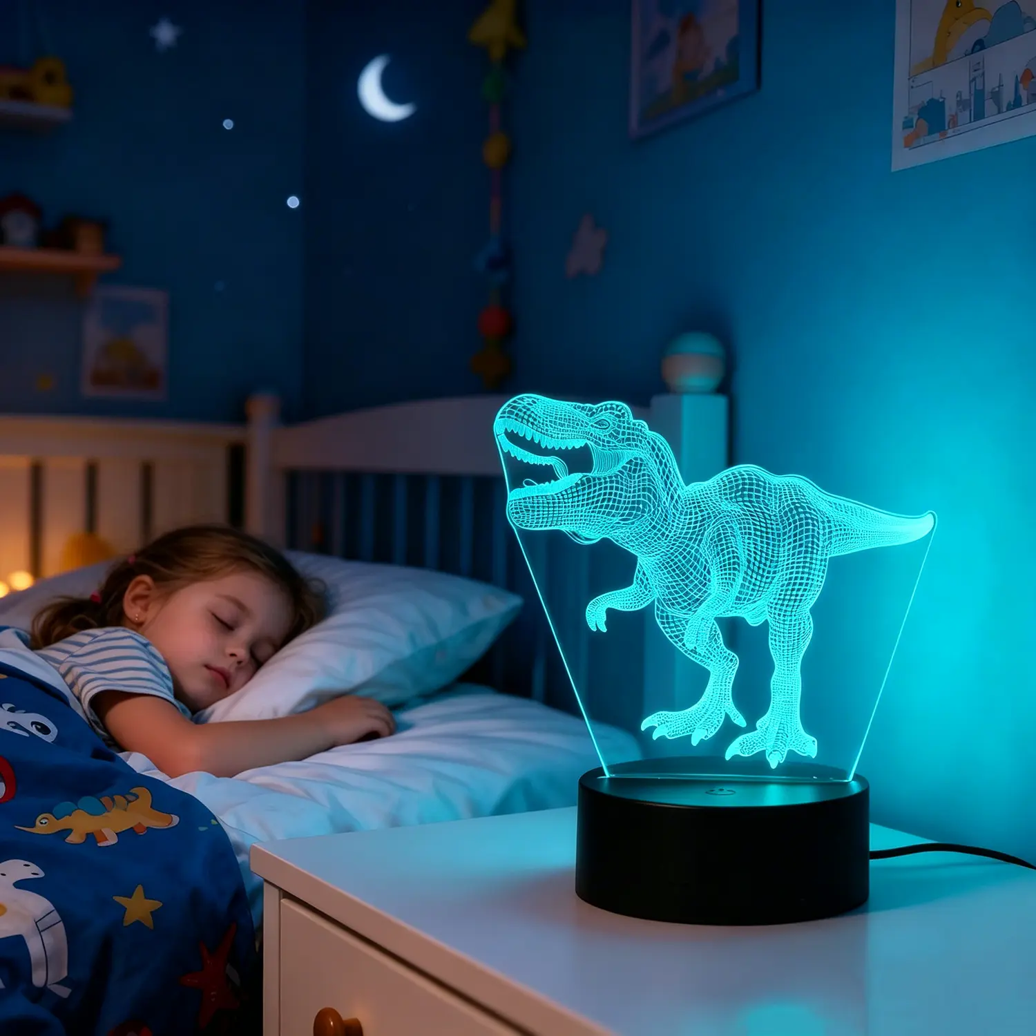 3D Optical Illusion Plastic T-Rex Dinosaur Night Light - USB-Powered RGB LED Animal Lamp, 16 Color Changing, Remote & Touch Control, Dimmable, T-Rex Theme Sensory Lamp for Boys, Toddlers, Playroom Decor