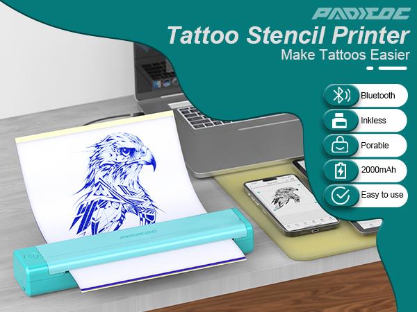 PADIEOE Tattoo Stencil Printer - Wireless Bluetooth with 2000mAh Battery Portable Thermal Copier Machine Compatible with Smartphones & PC Cordless