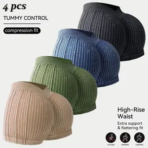 TCVC 4 Pcs Women's High Rise Tummy Control Compression Shorts | Ribbed Seamless Butt Lifting Shapewear for Cycling Running Camping, Suitable for Spring and Summer