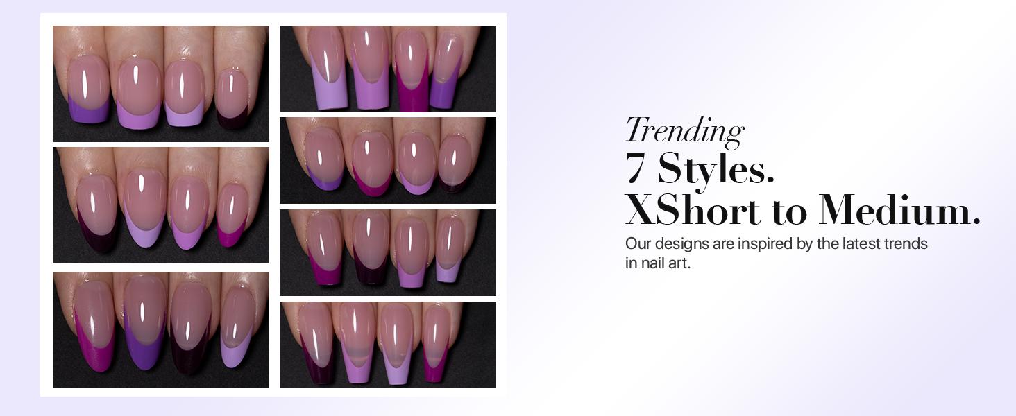 SXC Cosmetics X-Pro Tips - Nail Tips Only - 5 Purple Shades French Tip Press On Nails, 150/160pcs, Almond/Coffin/Square Shapes, XS-M Sizes DIY Salon-Quality Nails at Home