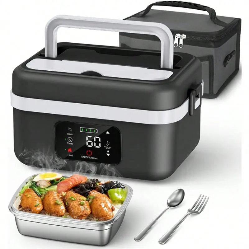 Adult Wireless Heating Lunch Box, 8000mAh Rechargeable Automatic Heating Lunch Box, 1L Portable Self-Heating Food Warmer With Fork And Spoon And Insulated Carrying Bag, Suitable Office,, Car And Travel Outdoor Use