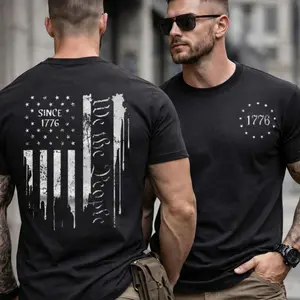 We The People 1776 T-Shirt & Hoodie, Distressed Grunge American Flag Tee, Patriotic Graphic Shirt, Tops, Fabric
