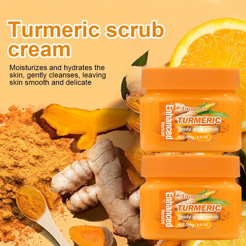 Turmeric Nourishing Scrub 280g - Infused with natural turmeric extract and moisturizing ingredients. Gently exfoliates while deeply hydrating the skin, leaving it smooth, supple, and radiant.