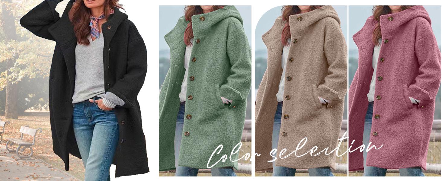 Chouyatou Women's Winter Single-Breasted Wool Coat Casual Wool Blend Hooded Long Trench Jacket