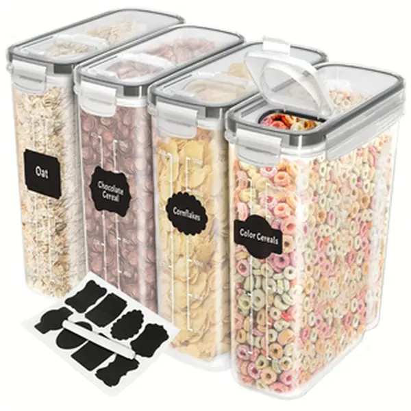 4 Kitchen Cereal Containers Storage - Liter Airtight Food Storage Containers & Cereal Dispenser For Pantry Organization And Storage