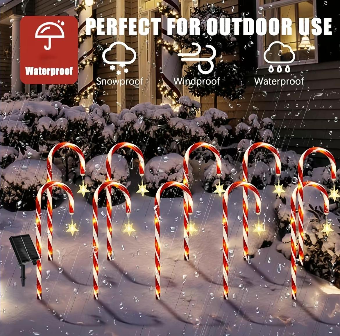 Solar-Powered LED Christmas Candy Cane Lights (8/12 Count) - 8 Modes, Battery-Powered, No Plug Needed, Ideal for Yards, Lawns, Walkways, Festive Winter Holiday Decorative Lights