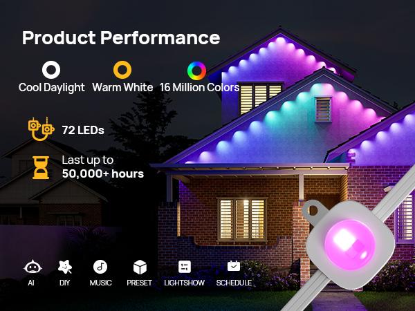 Linkind Permanent Outdoor Lights HP2,100ft Smart AI RGBTW Christmas Lights, 85 Scenes Modes for Daily Holiday Christmas Decorations,IP67 Waterproof, Compatible with Alexa,Google Assistant