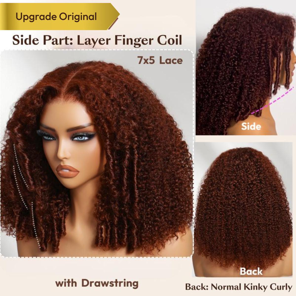 Sunber 250% Density Reddish Brown Afro Kinky Curly Shoulder Length Glueless Human Hair Wigs 7x5 Lace Closure Wig Invisible Knots Beginner Friendly Reay to Wear TikTokShopSpringGlowUp