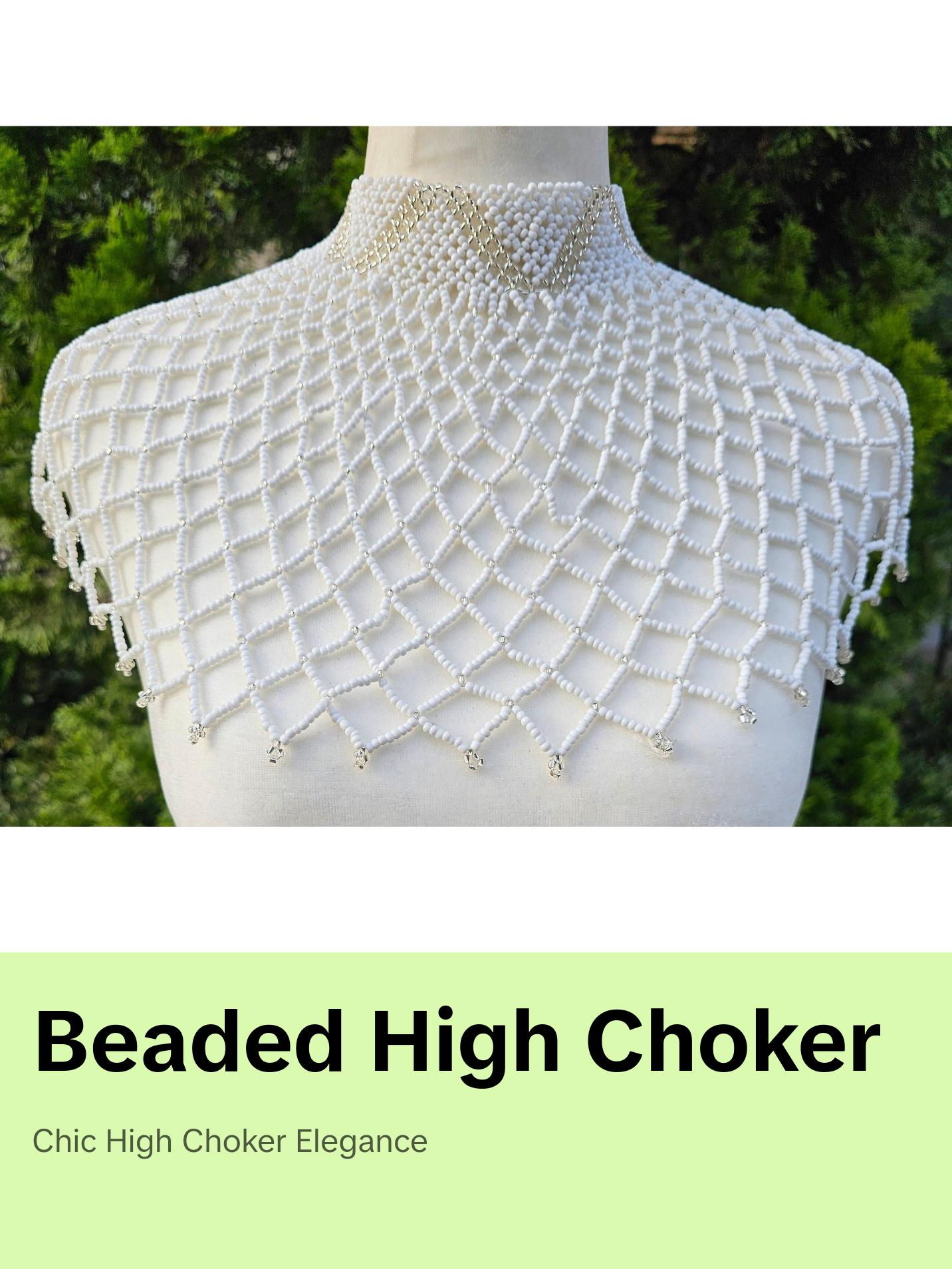 High Neck White & Clear Beaded Collar Necklace