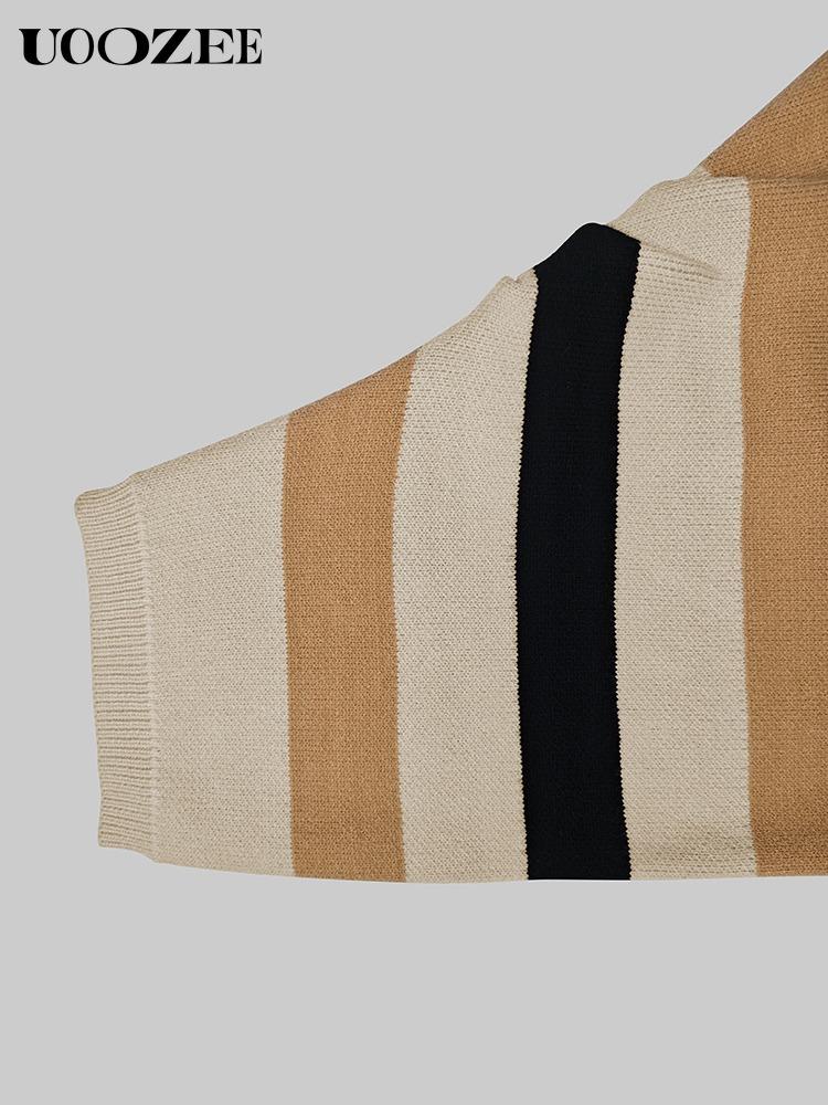 UOOZEE Loose Striped Round-Neck Pullovers Sweater Tops & Loose Wide Leg Striped Casual Pants Set Viscose Nylon Knitting Women's Clothing Suits Long Sleeve(The bottom is a bit small. It is recommended to choose one size larger)