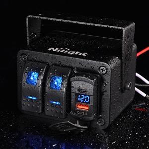 Nilight 2 Gang Rocker Switch Box 12V SPST ON Off Switch PD Type C and QC 3.0 USB Charger Voltmeter Waterproof Aluminum Rocker Switch Panel DIY Stickers for Boats Cars RVs Trucks