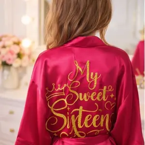Sweet 16 Satin Robe for Birthday Girl & Mom - Elegant Glitter Design, Soft High-Quality Satin, Perfect for Photoshoots & Getting Ready Moments