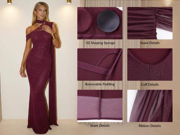 Curvysweet Women's One Shoulder Formal Evening Gown Built-in Bra Ribbon Elegant Bodycon Mesh Ruched Wedding Guest Maxi Dress SpringStatements