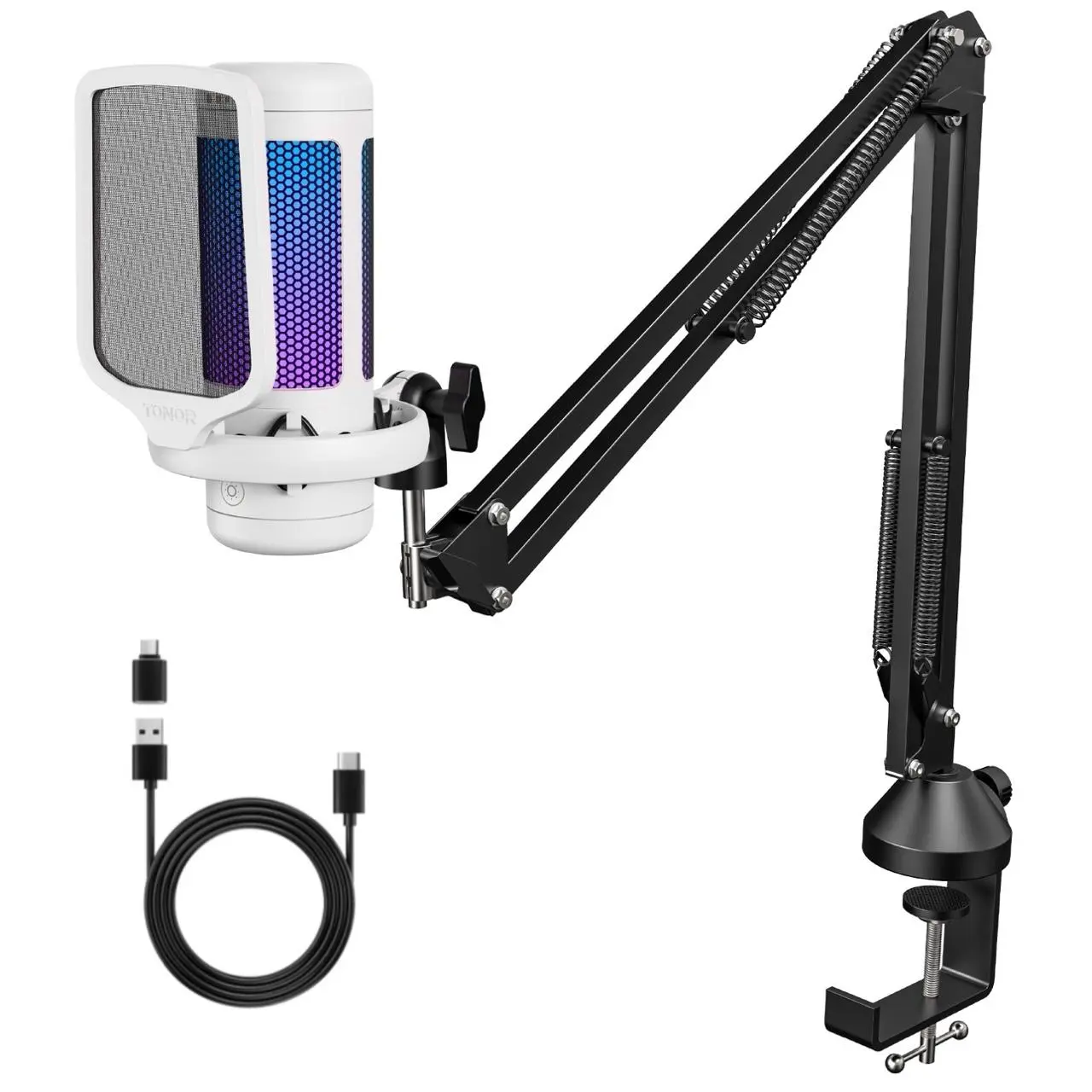 TONOR TC310 USB Microphone Set with Type-C Adapter – RGB, Pop Filter & Shock Mount for PC/PS4/PS5/Mac/Switch