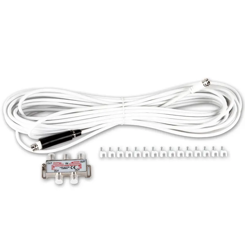 Five Star Motorized Outdoor TV Antenna 360° Rotation, 4K/1080P, 150 Mile Range, UHF/VHF/FM + Remote, 40 FT RG6 Cable for 2-5 TVs, Accessories, Splitter