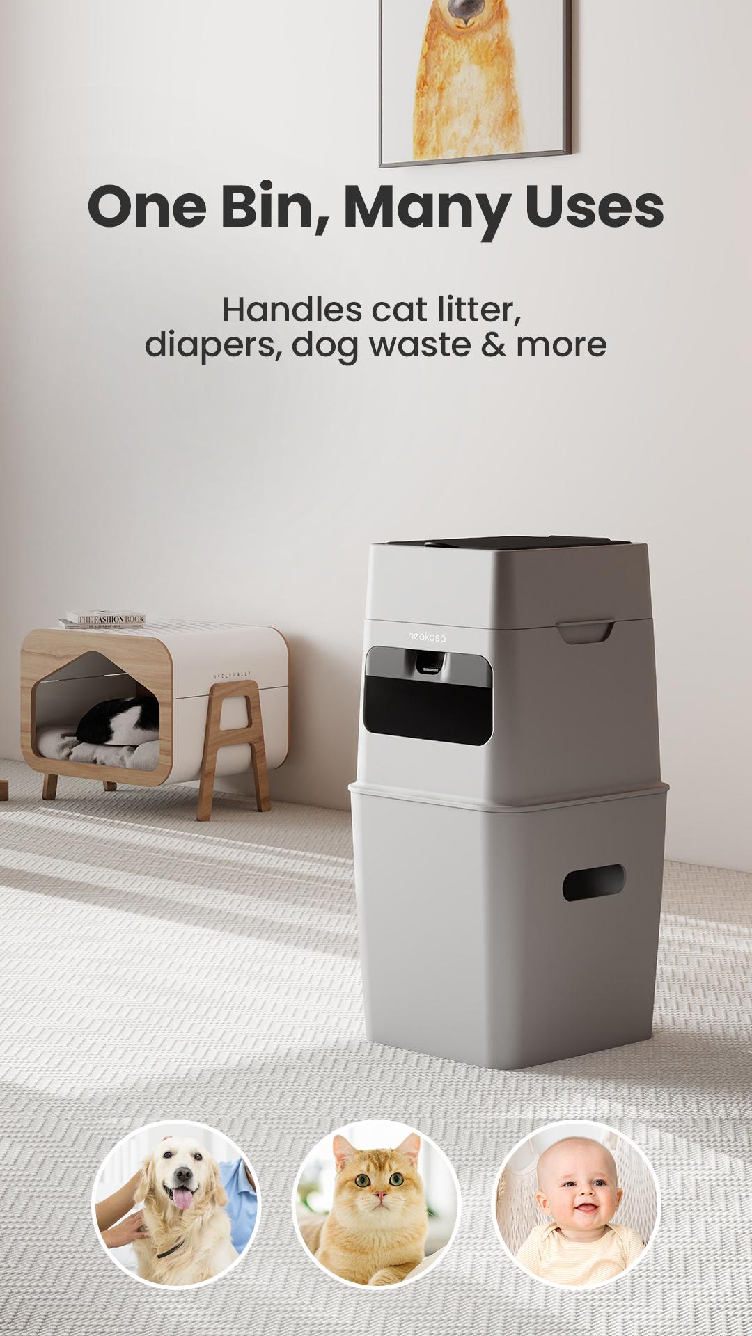 Neakasa PooGuard Waste Disposal Receptacles, 9.2L Trash Can for Cat Litter, Dog Waste & Diapers, with Viewing Window, Wider Opening, and 4-Month Refill (Gray)