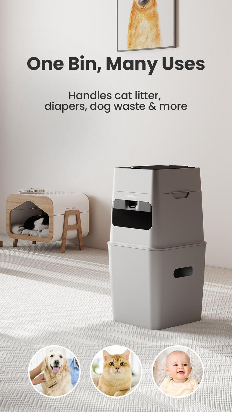 Neakasa PooGuard Waste Disposal Receptacles, 9.2L Trash Can for Cat Litter, Dog Waste & Diapers, with Viewing Window, Wider Opening, and 4-Month Refill (Gray)