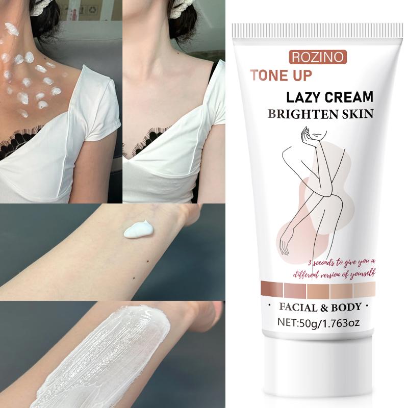 ROZINO Tone Up Lazy Cream Brighten Skin - Facial & Body Moisturizer 50g Lightweight Formula with Shea Butter & Vitamin C for Natural Hydration