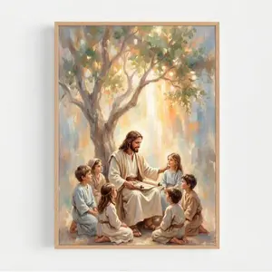 Jesus Teaching Children. Nursery Print. Christian Wall Art For Home. Faith Art Illustration Unframed