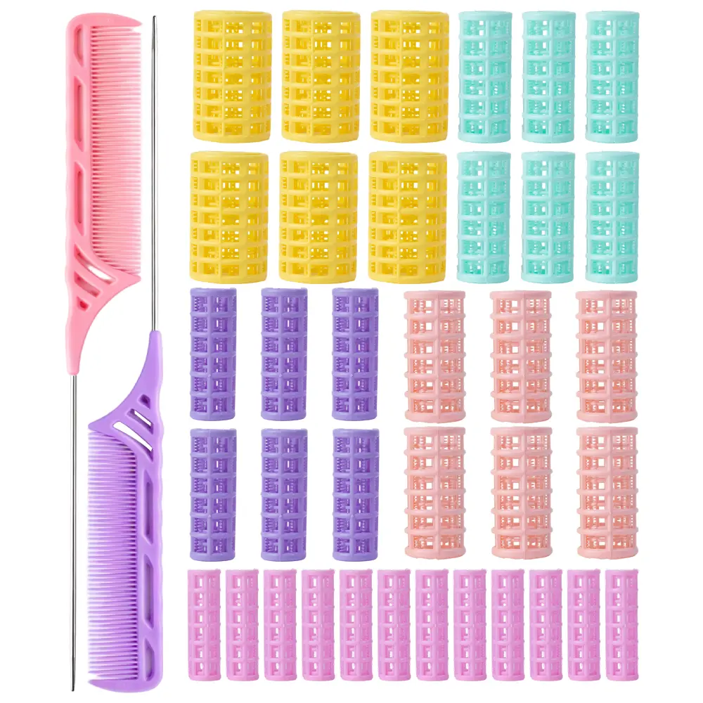 36-Piece Self-Grip Hair Rollers – 5 Sizes No-Heat Curlers with 2 Steel Combs for Short to Long Hair Styling