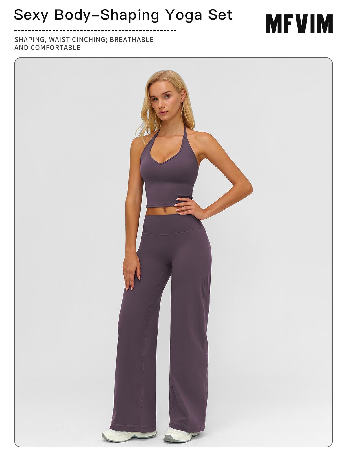 MFVIM Sporty Two-Piece Set Women’s Plain Crop Cami Top & Flare Leg Pants Sports Set, Sporty Casual Comfy Breathable Two-Piece Outfits for Yoga, Gym, Workout, Running, Gym Workout Clothes SpringStatements