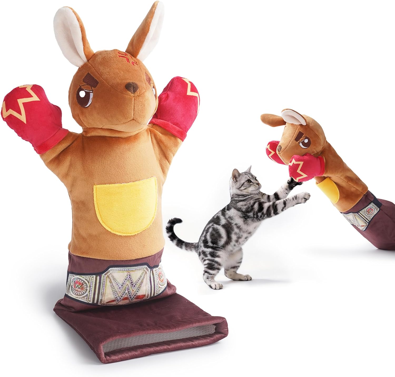 Cat Wrestling Toy, 22-Inch Kangaroo Puppet with Catnip Pouches & Treat Pocket, Reinforced Protective Glove for Kicking & Kicks, Bonding Toy for Cats of All Ages