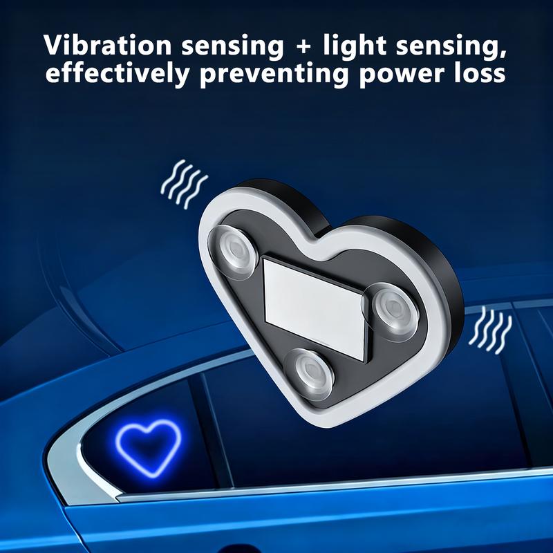 DUFIKKI Solar Powered Wireless LED Triangle Heart Shape C-Pillar Neon Light for Car Interior Decor Eco-Friendly Modern Stylish Look