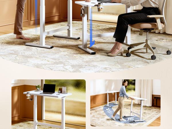 FLEXISPOT H7 PLUS Gas Spring Adjustable Standing Desk Mobile Rolling Sit-Stand Workstation with Wheel Cordless Manual Stand Up Desk for Small Room Home Office Bedside Work Sofa Setup Walking Pad Office