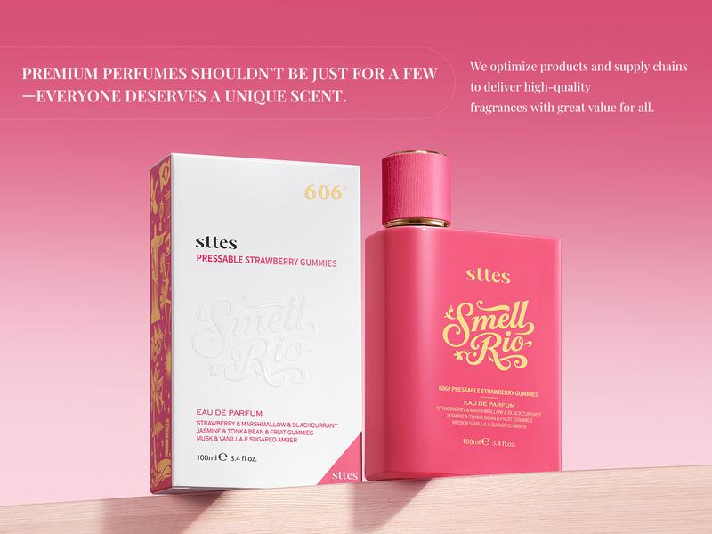 Sttes Perfume 606# (Pressable Strawberry Gummies) – Eau de Parfum 100ml (3.4 fl oz) – Strawberry, Cotton Candy, Fruit Gummies, Vanilla
