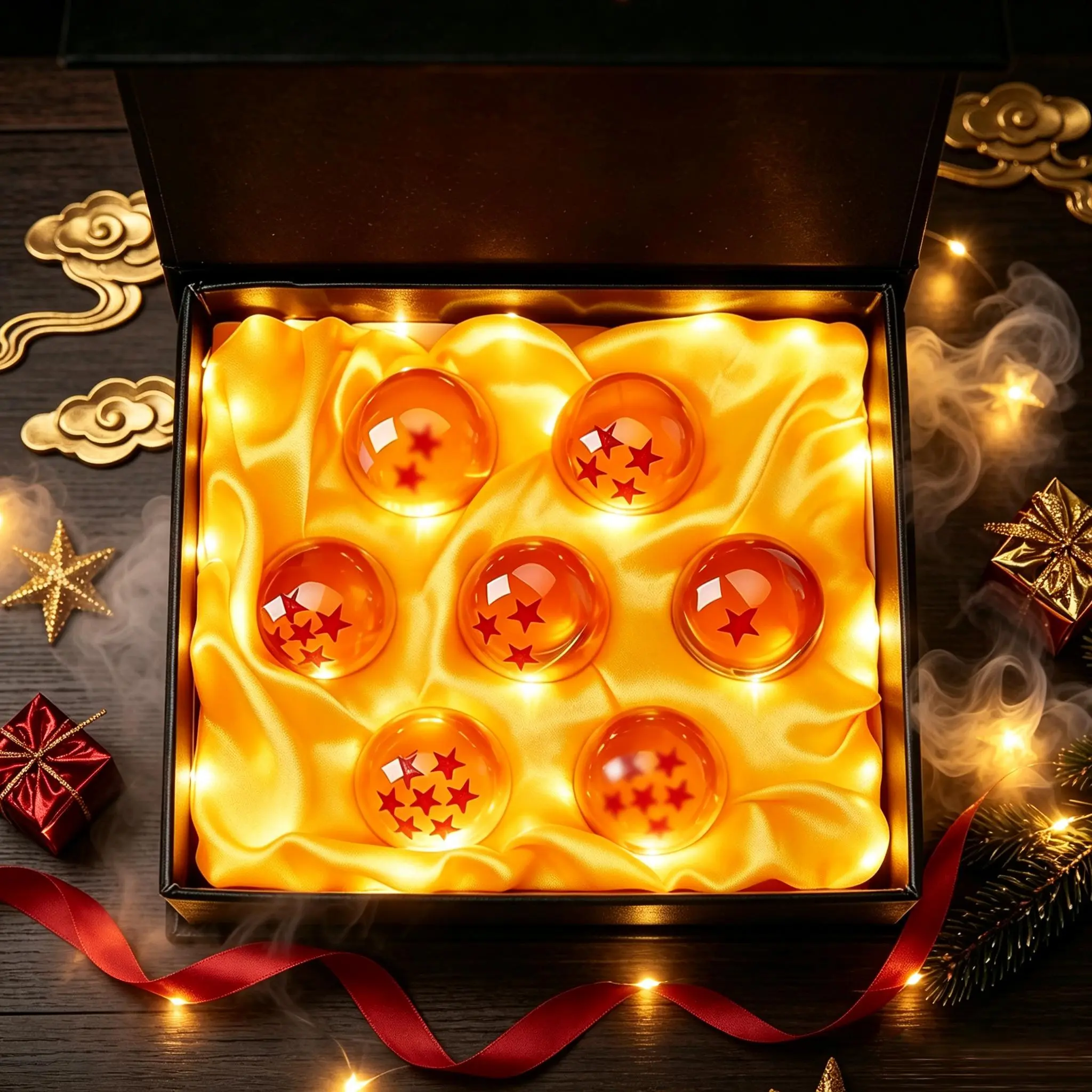 DBZ Transparent Fantasy Crystal Spheres 7-Piece Set (4.3 cm/1.69 inch), Premium Anime Collectible Orbs with Luxury Gift Box, Engraved Symbol Desktop Decor Figurine, Star Christmas Gift for Anime Fans, Five-Pointed
