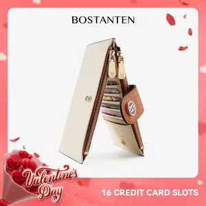 [Valentine's Day Gift] BOSTANTEN Long Wallet for Women Trendy Clutch with Zipper Pockets and Card Slots RFID Blocking Leather Wallet Slim Bifold Purse Mom Pouch