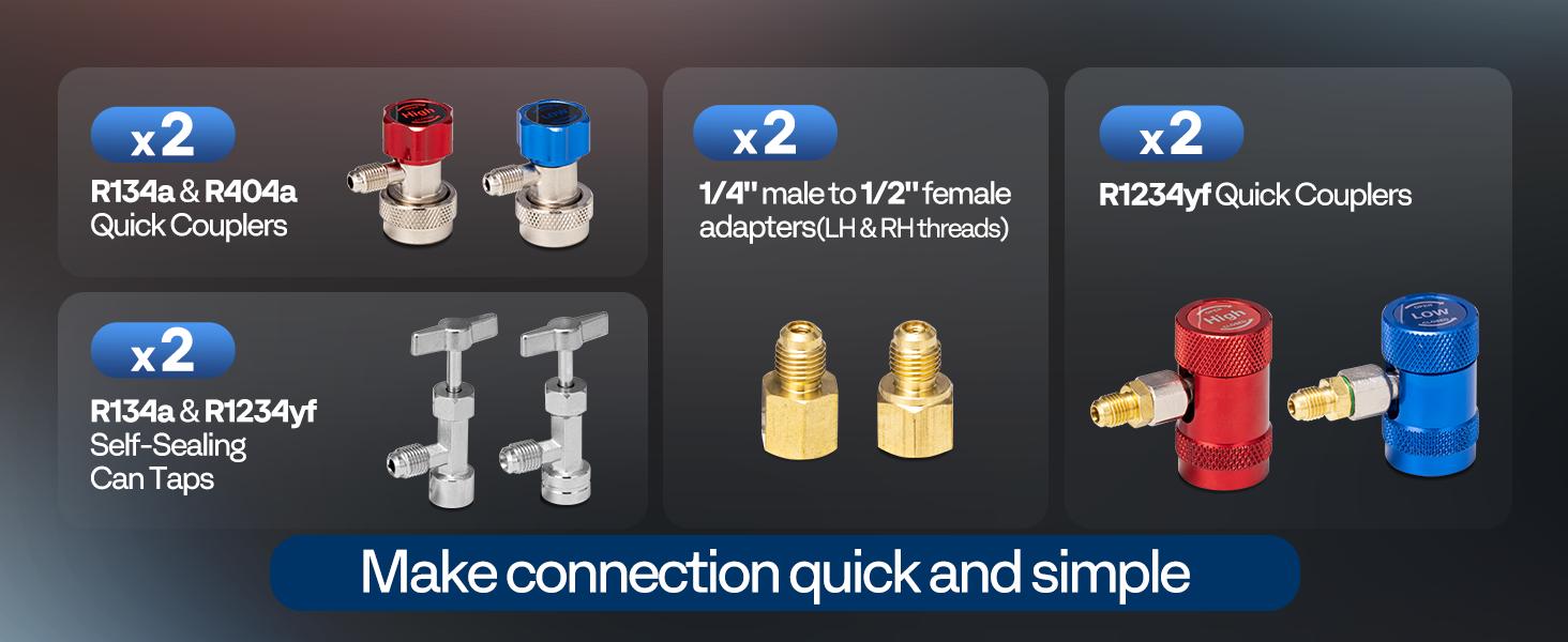 VIVOHOME HVAC 4 Way Manifold Gauge Set with R134a R1234yf Quick Couplers and Can Taps, Automotive Residential AC Gauges for R134a R410a R32 R1234yf Refrigerant, Car Freon Charging & Evacuation Air Conditioning Portable diagnostic tool VIVOHOME HVAC 4 Way Manifold Gauge Set with R134a R1234yf Quick Couplers and Can Taps, Automotive Residential AC Gauges for R134a R410a R32 R1234yf Refrigerant, Car Freon Charging & Evacuation Air Conditioning Portable diagnostic tool